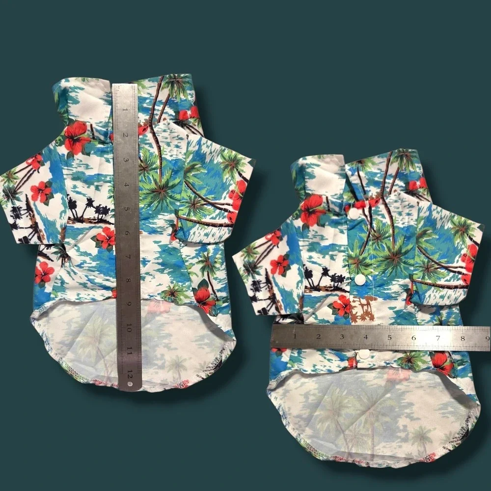 Tropical Palm Tree Hibiscus Pet Hawaiian Shirt Blue Size L Dog Clothes